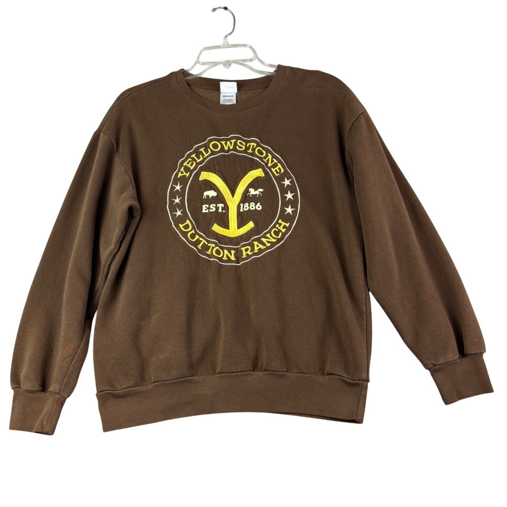 Yellowstone M Brown Sweatshirt Dutton Ranch Embroidered Logo Crewneck TV Unisex